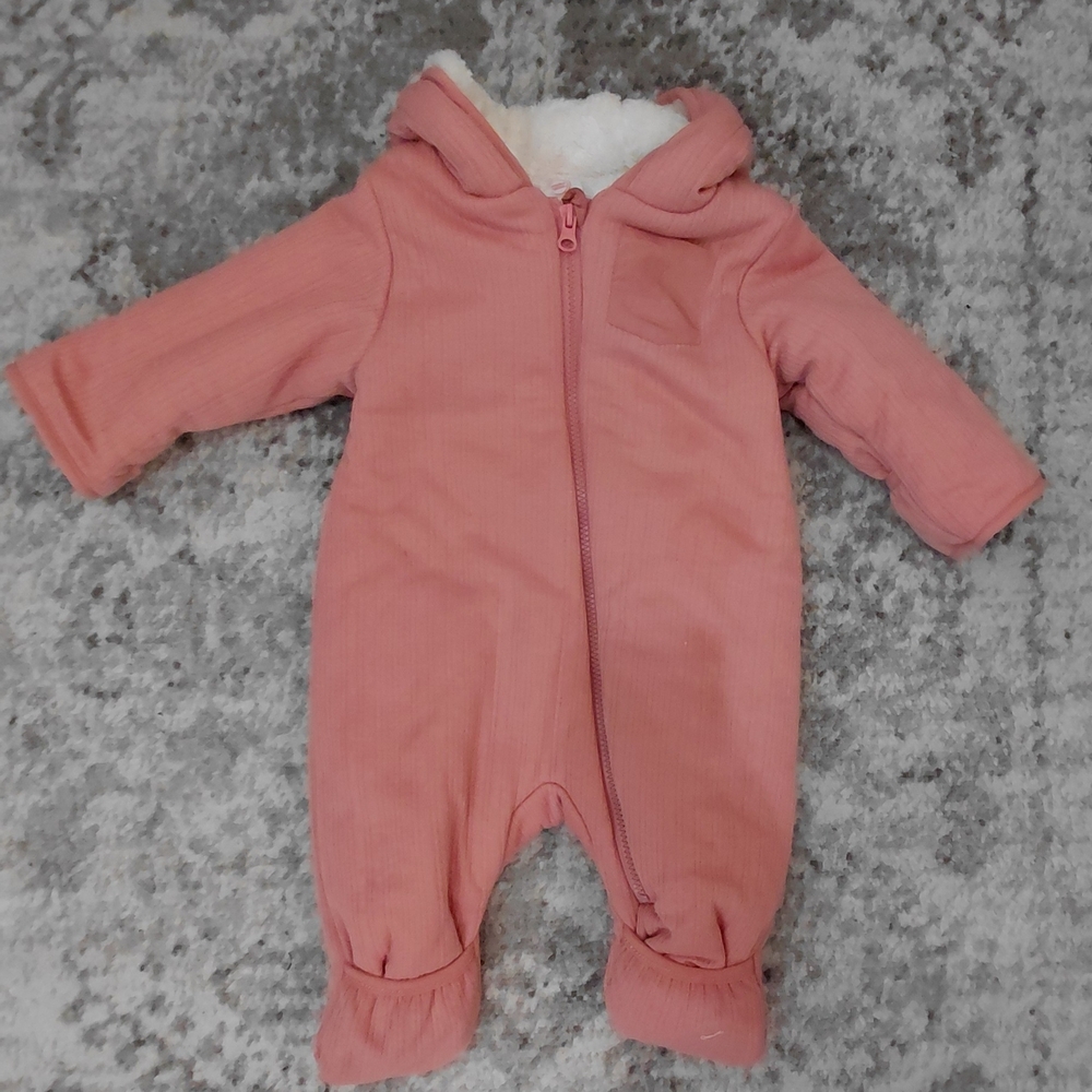 3 Cozy Pink Hooded Baby One Piece